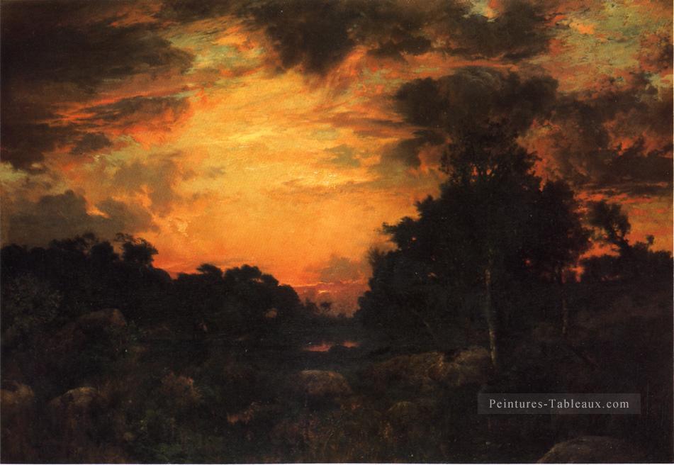 Coucher de soleil sur le paysage de Long Island Thomas Moran Forêt Peintures à l'huile